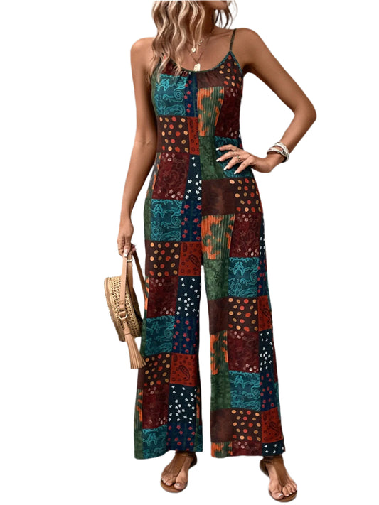Printed Scoop Neck Spaghetti Strap Jumpsuit