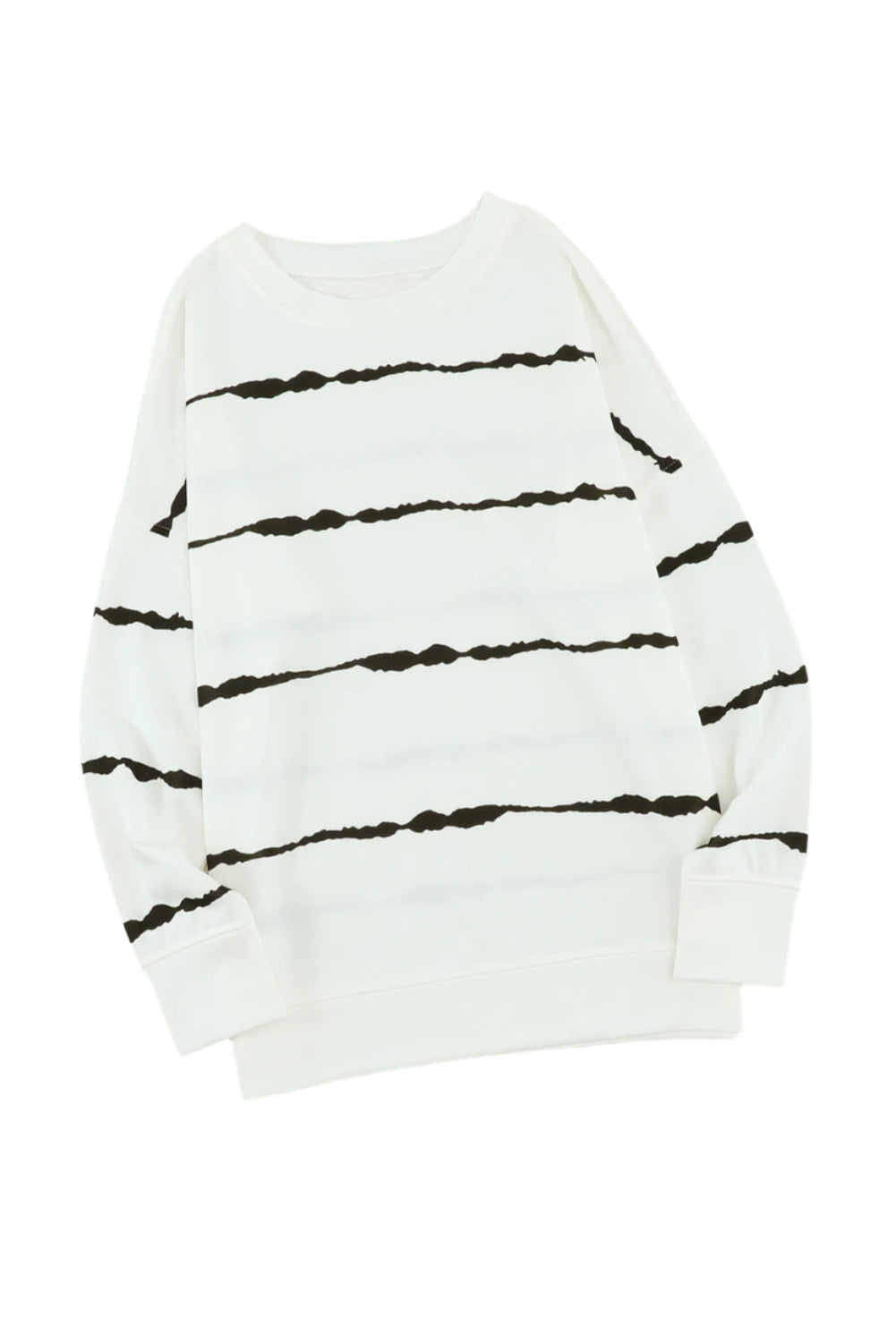 Slit Contrast Striped Round Neck Long Sleeve T-Shirt