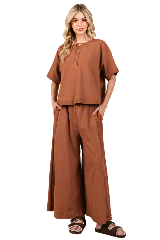 Ces Femme Half Button Half Sleeve Top and Pants Set