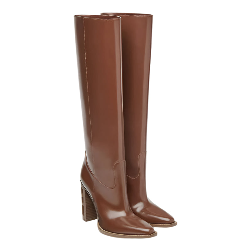 Hollowed Out High Heel Cowhide Leather Boots