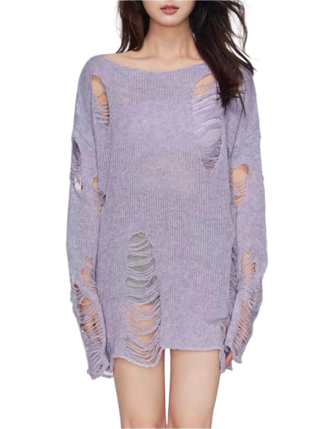 Distressed Boat Neck Knit Cover Up