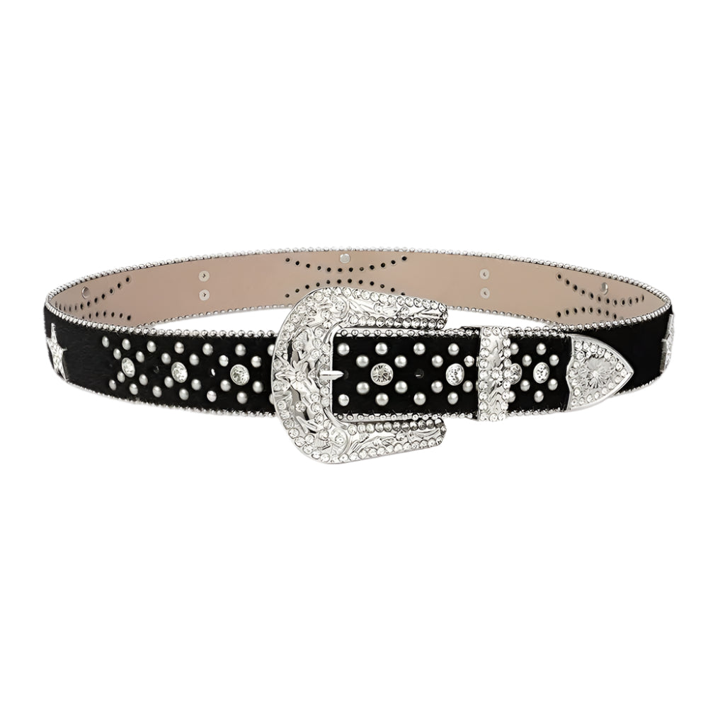 PU Leather Inlaid Rhinestone Belt