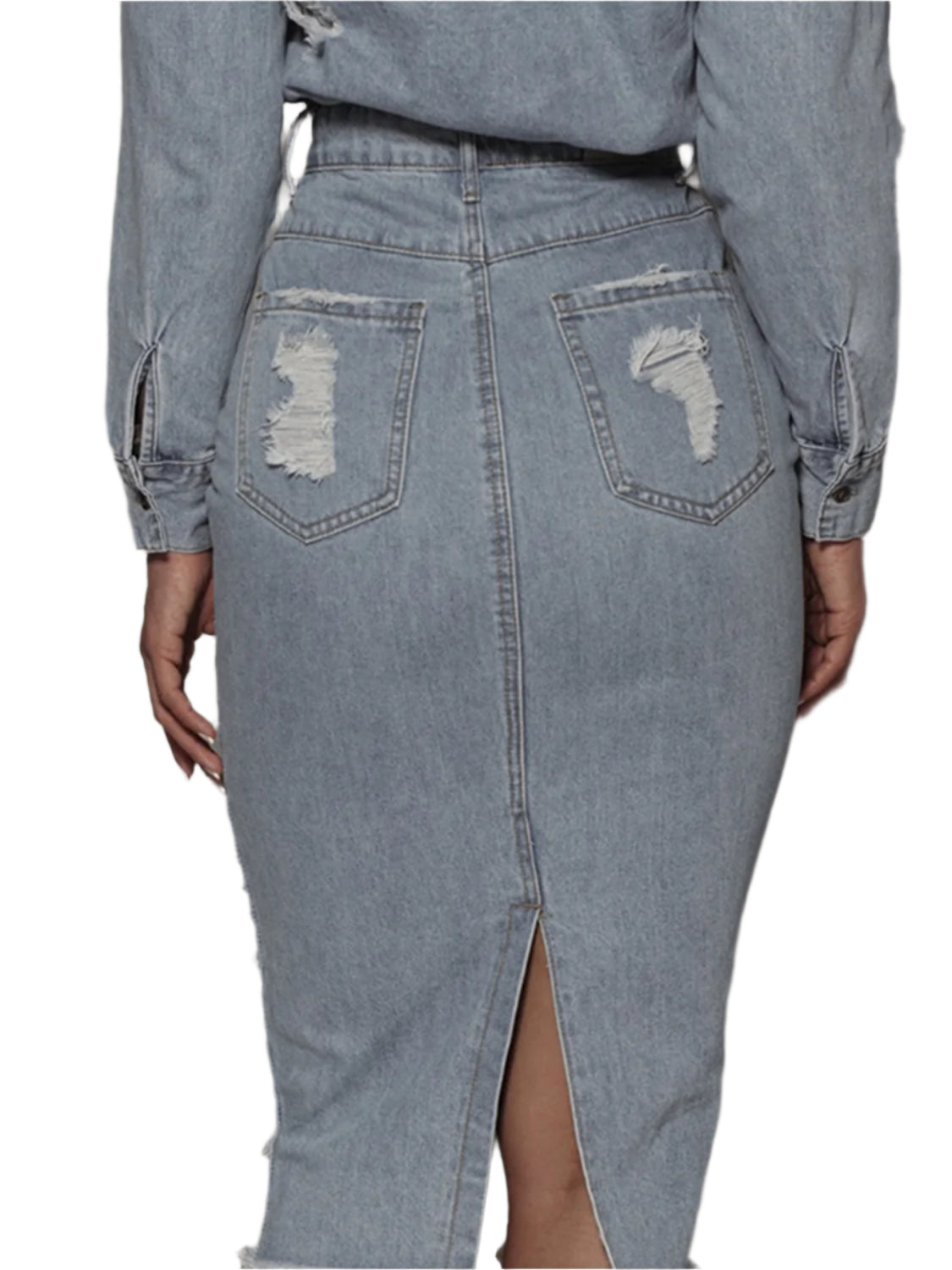 Distressed Slit Denim Skirt