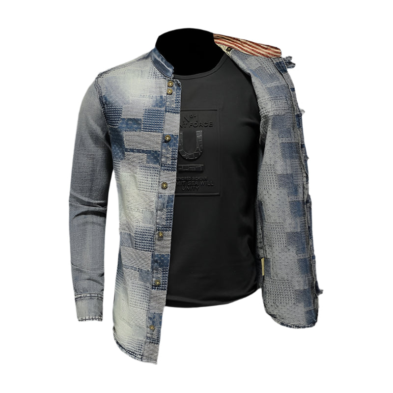 Men's Patchwork Denim Button Down Shirt