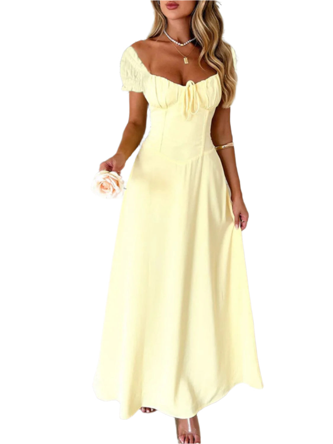 Devine Sweetheart Neck Short Sleeve Maxi Dress