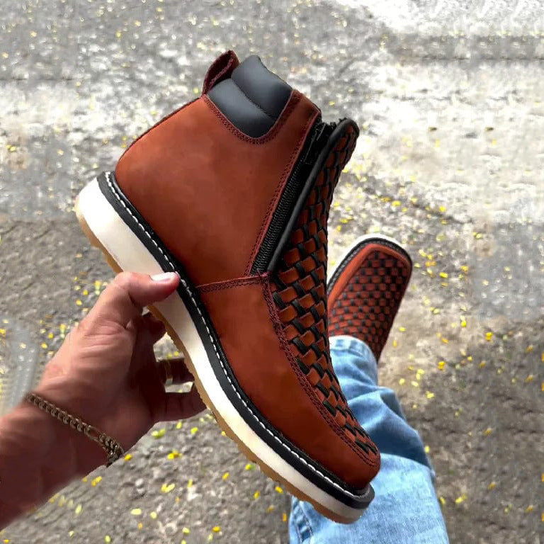 Men's Hand Woven PU Leather Walking Boots