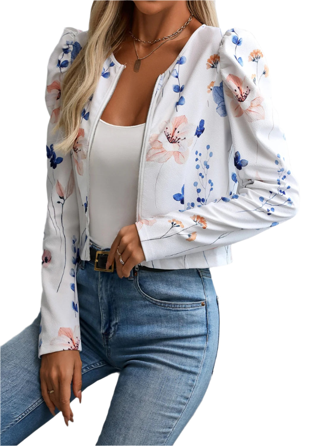 Printed Zip Up Long Sleeve Jacket