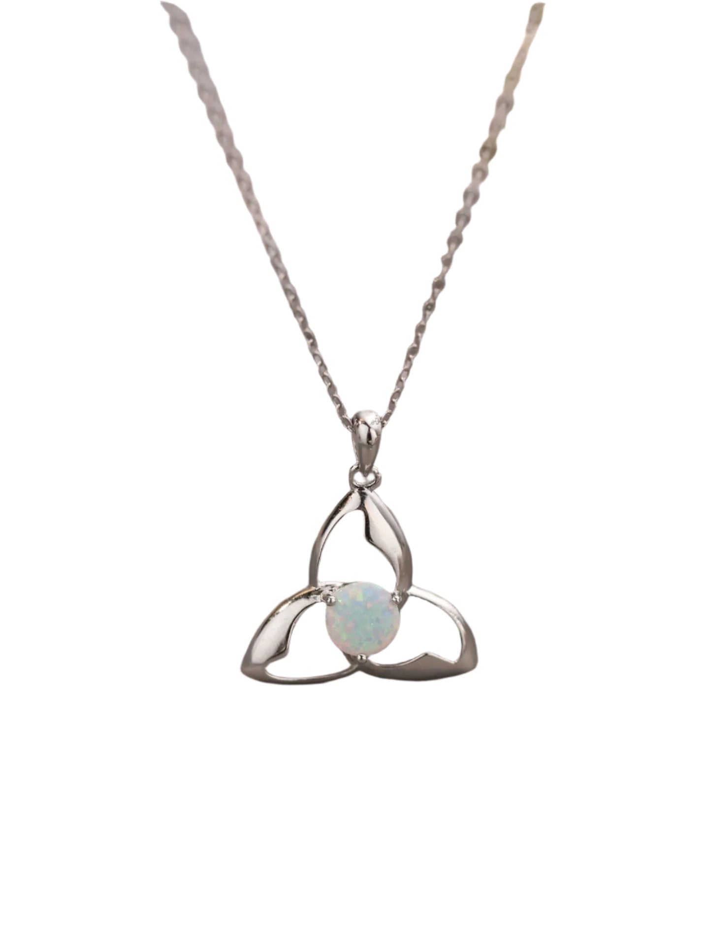 925 Sterling Silver Triquetra Pendant Necklace with Opal Crystal