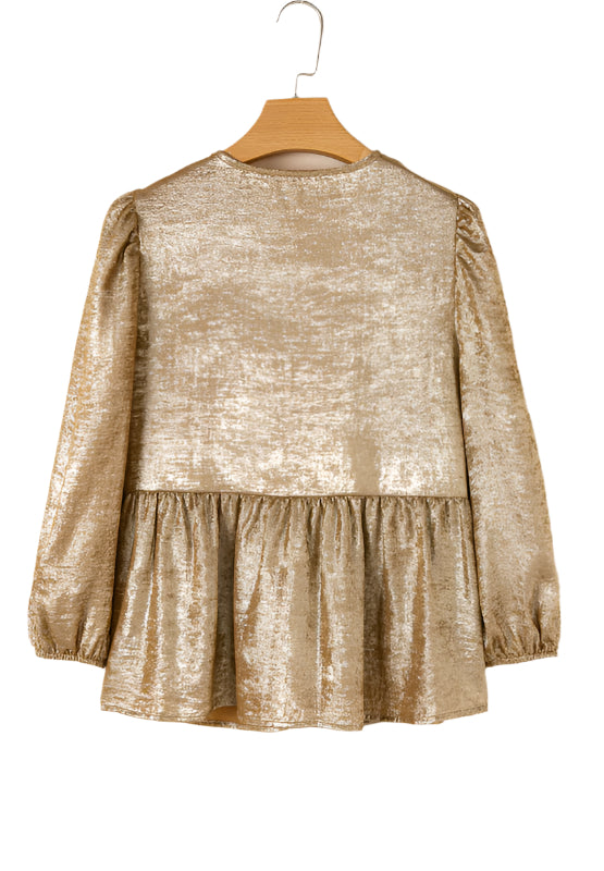 Tied Peplum Three-Quarter Sleeve Blouse