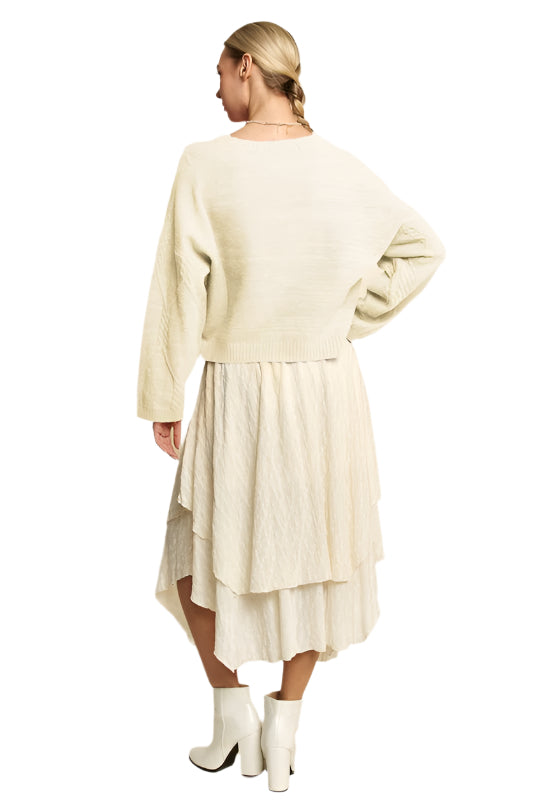 Davi & Dani Diamond Cable Pattern Drop Shoulder Sweater
