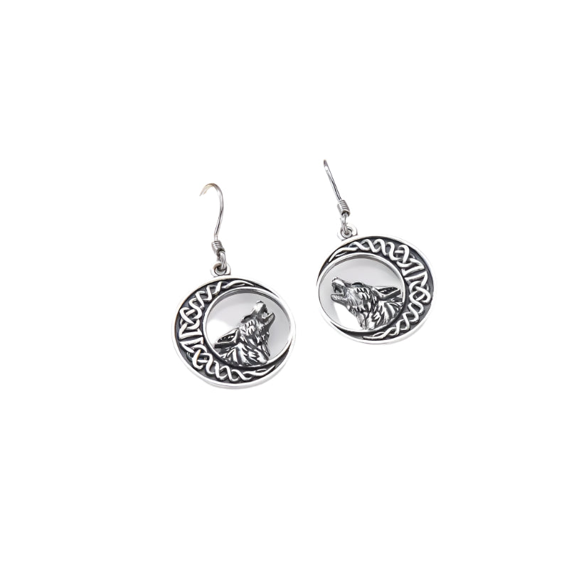 Wolf and Moon 925 Sterling Silver Earrings