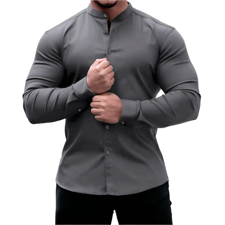 Men's Round Collar Button Down Shirt