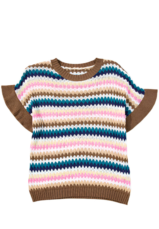 Contrast Round Neck Short Sleeve Sweater