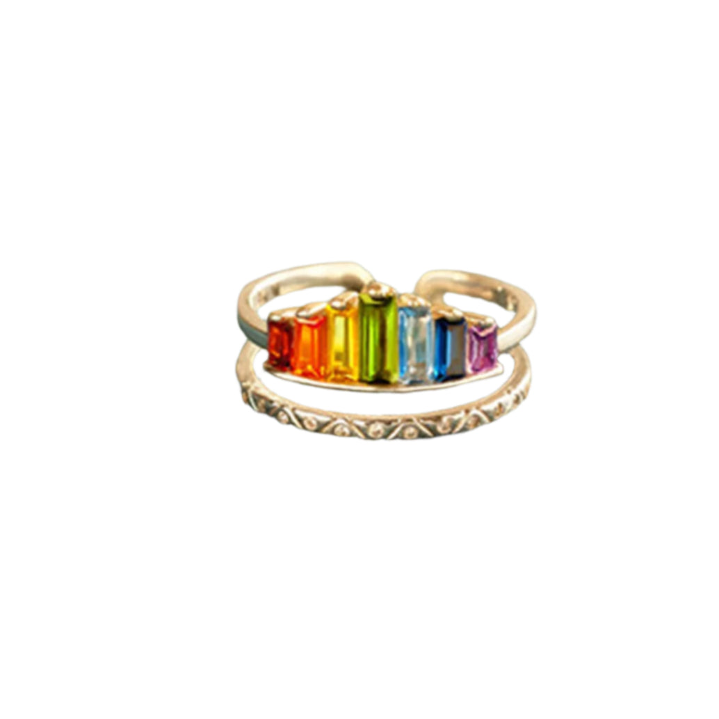 Rainbow Zircon 925 Sterling Silver Double-Layered Ring