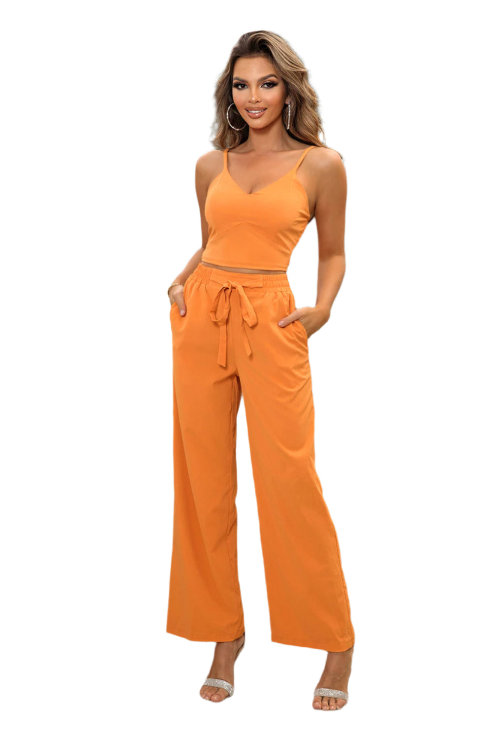 Cami and Tied Straight Leg Pants Set