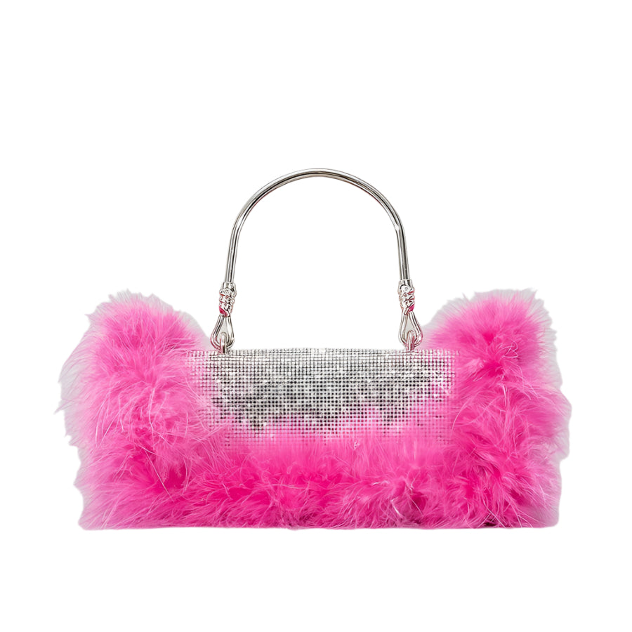 Faux Fur and Rhinestone Magnetic Closure Handbag
