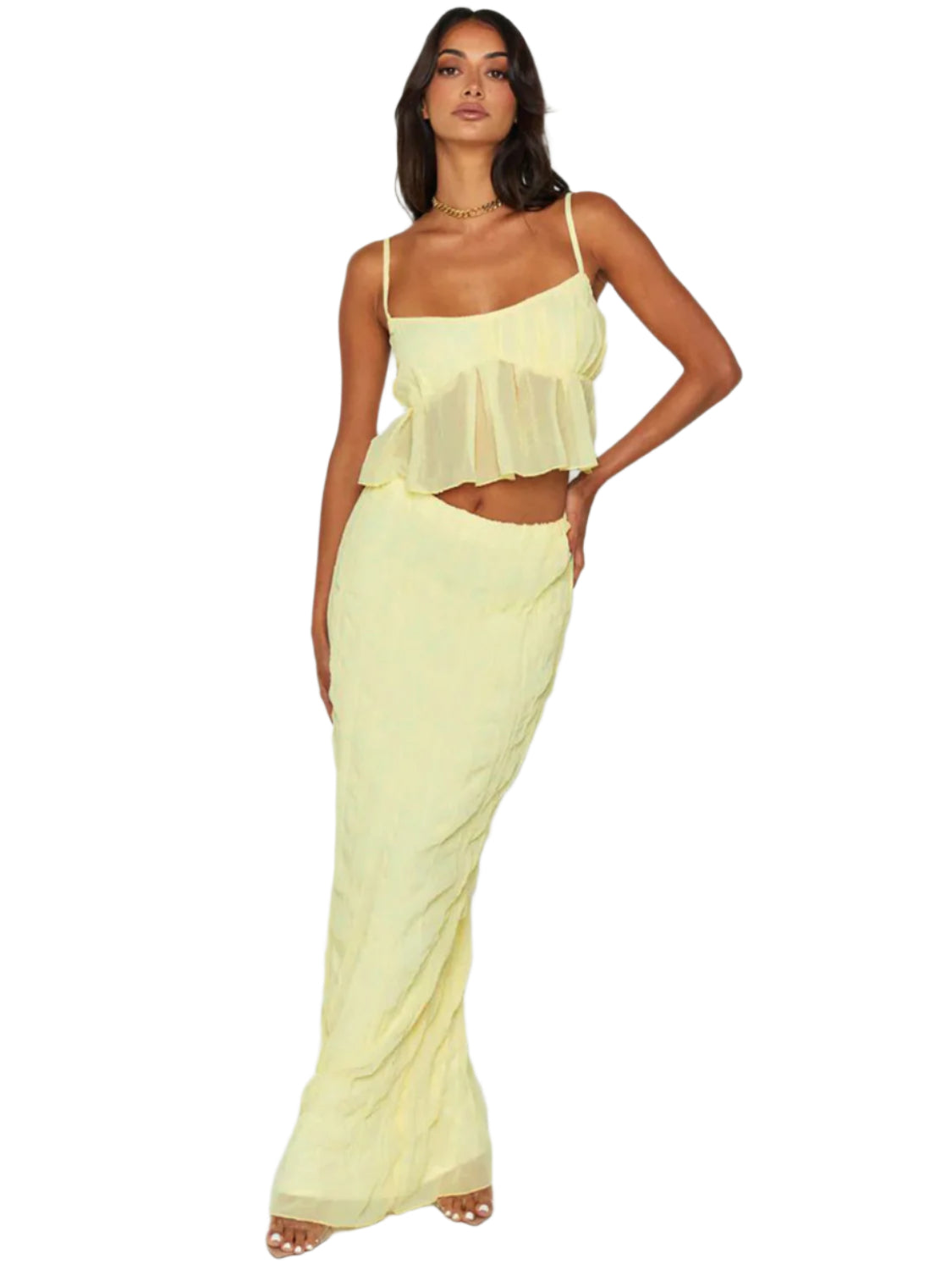 Square Neck Sleeveless Top and Ruched Skirt Set