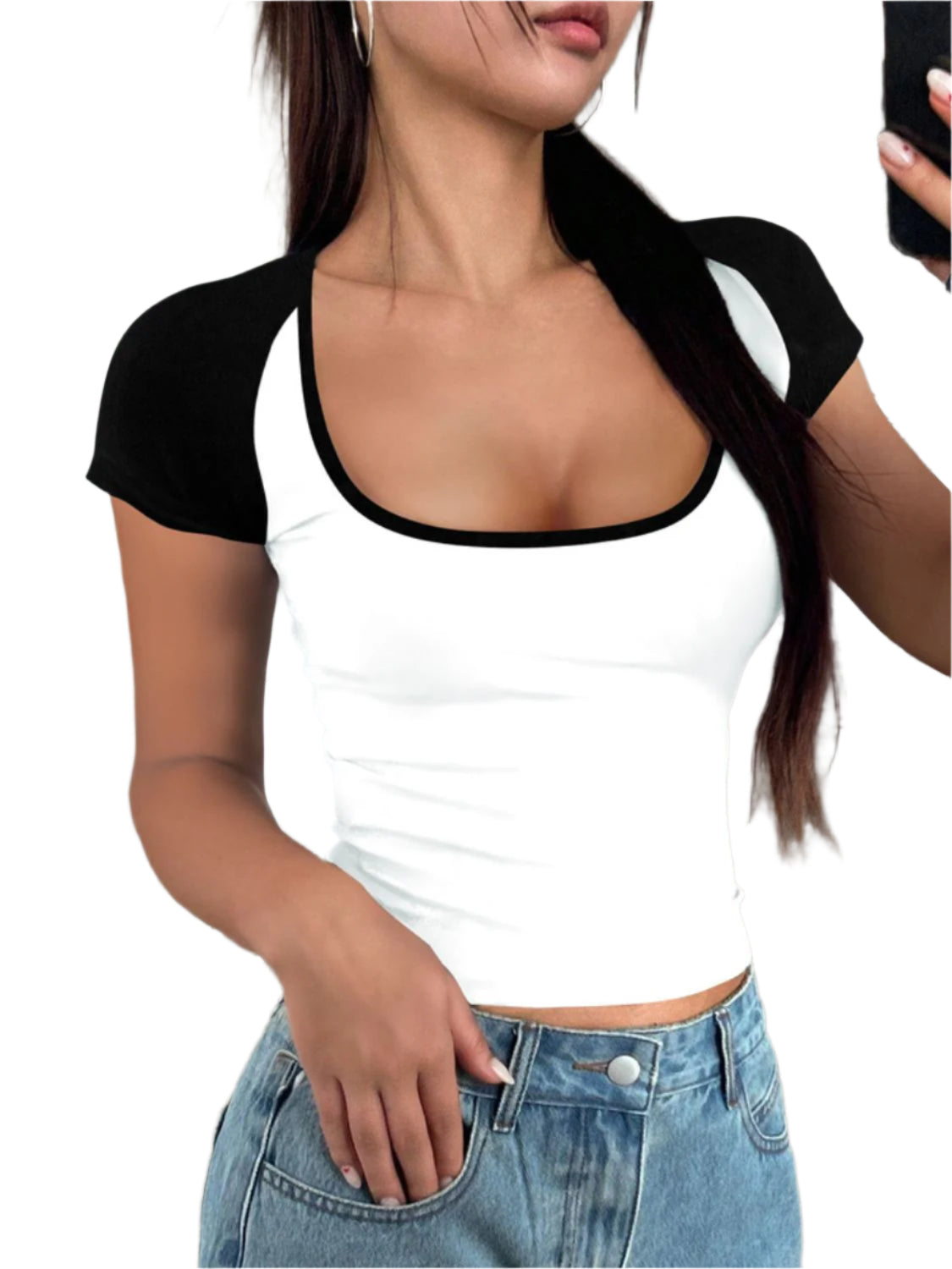 Devine Contrast Scoop Neck Short Sleeve T-Shirt