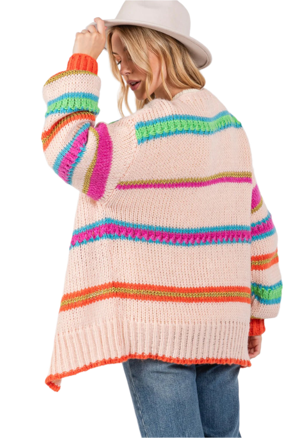 SAGE + FIG Rainbow Striped Open Front Knit Cardigan