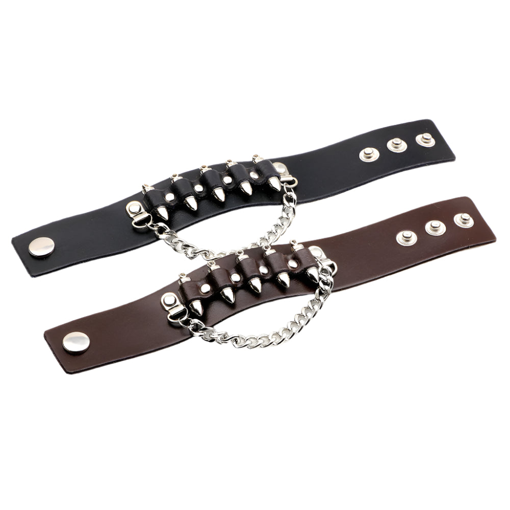 Cowhide Leather Bullet and Chain Bracelet