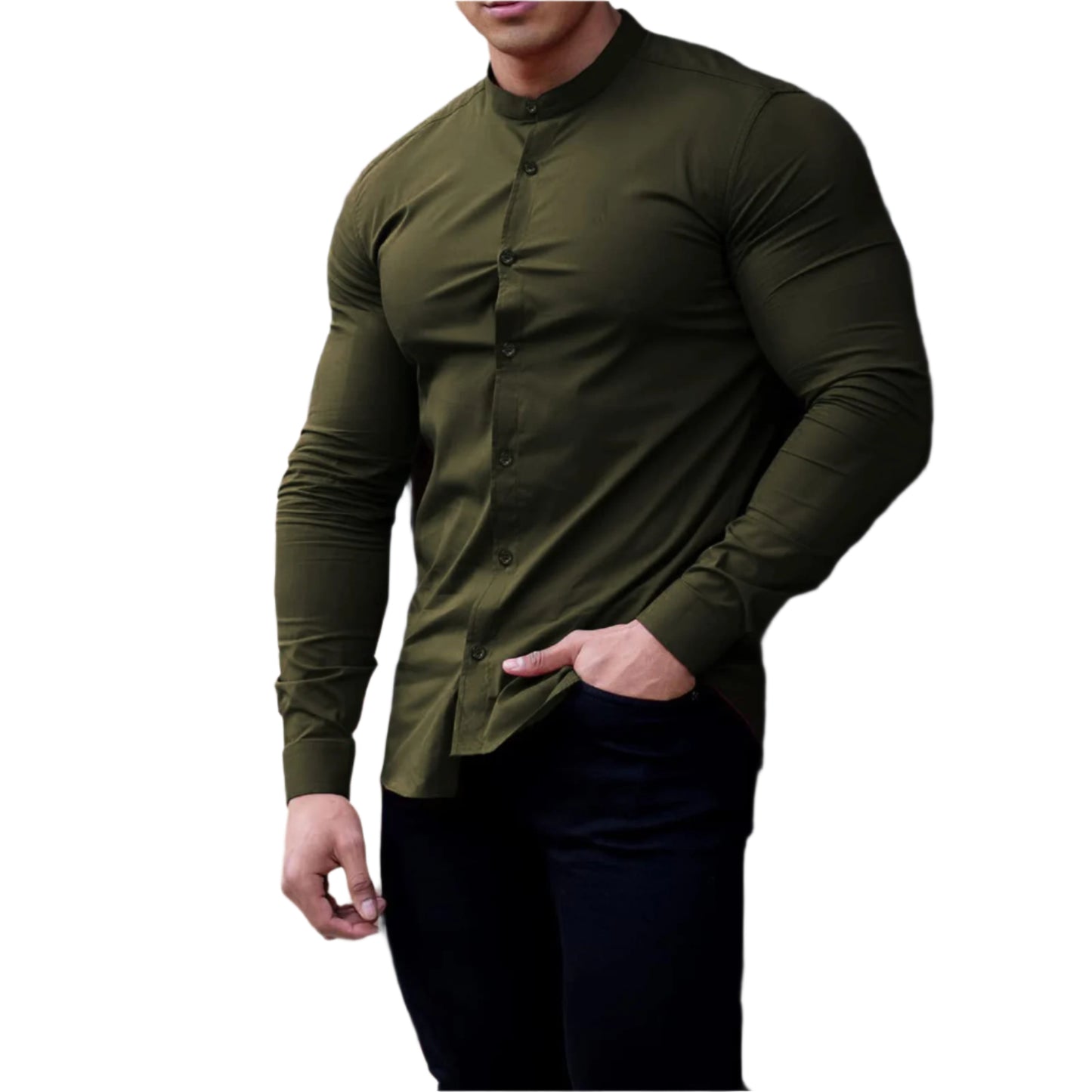 Men's Round Collar Button Down Shirt