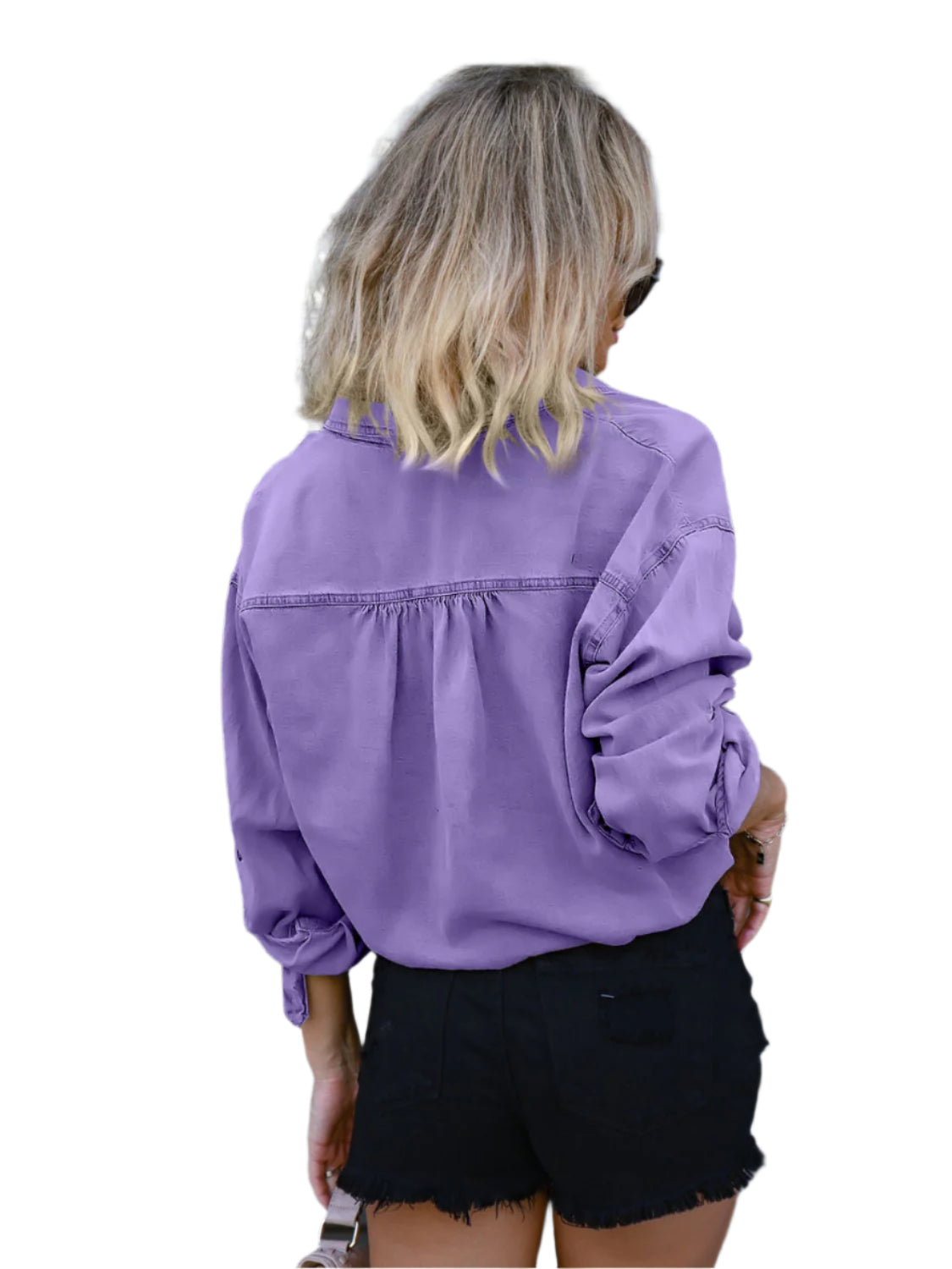 Drawstring Pocketed Button Up Denim Top