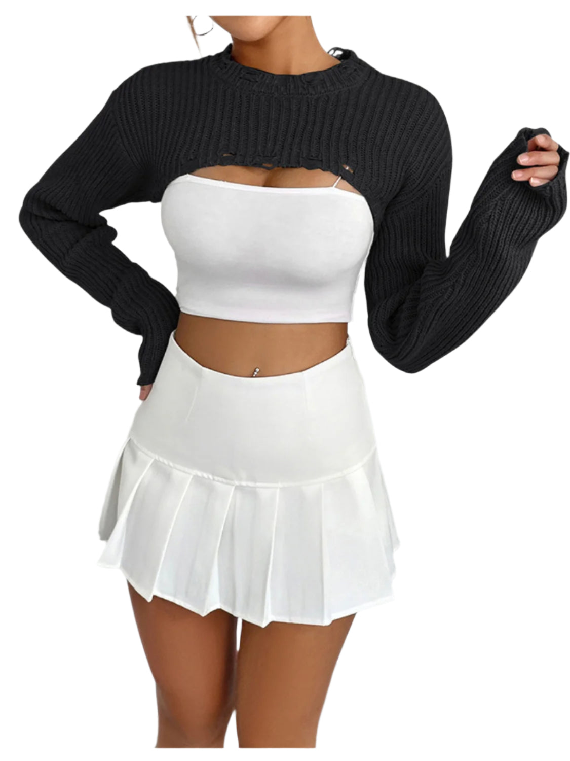 Distressed Long Sleeve Cropped Sweater