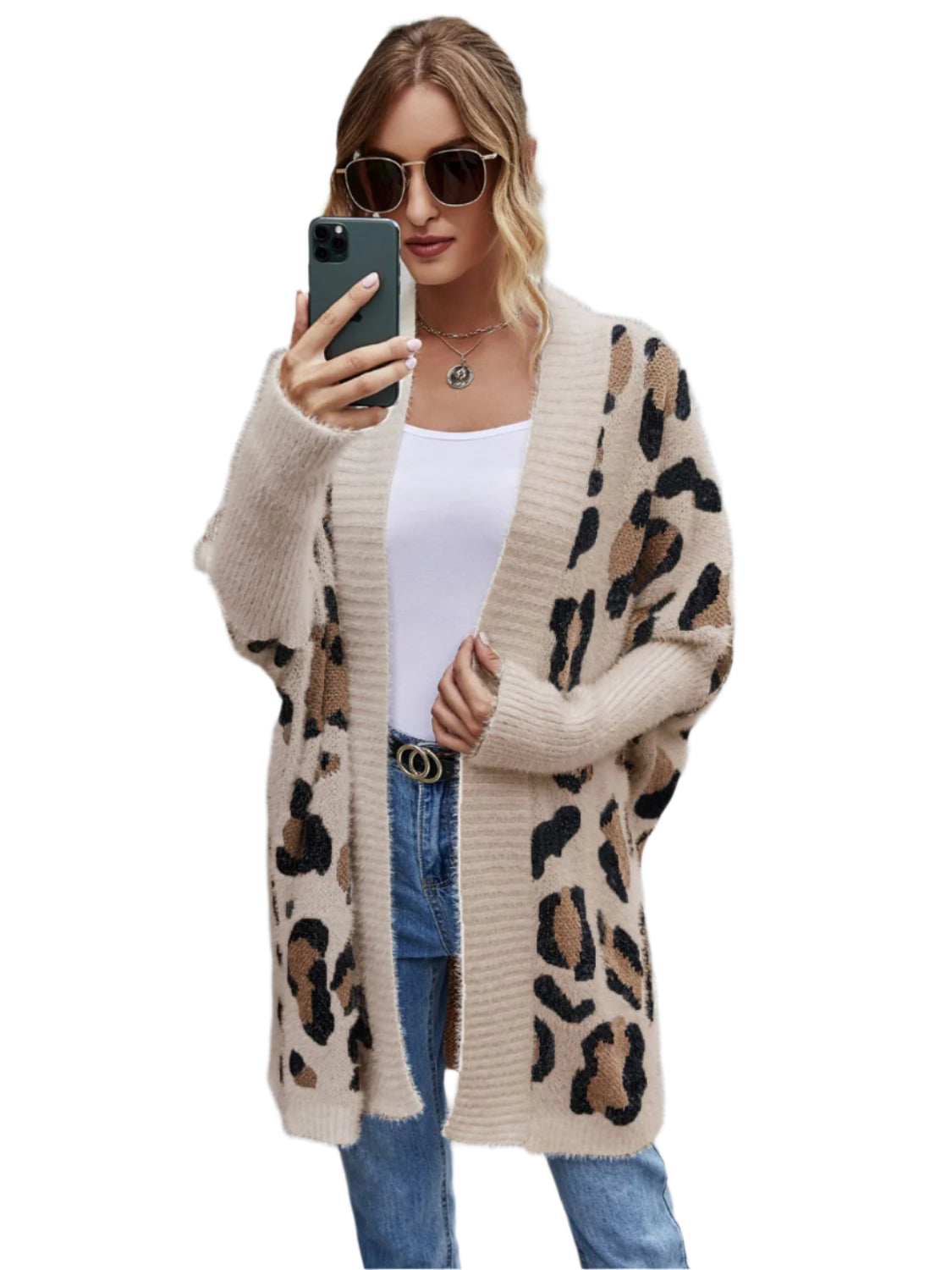 Angel Wings Leopard Pattern Fuzzy Cardigan