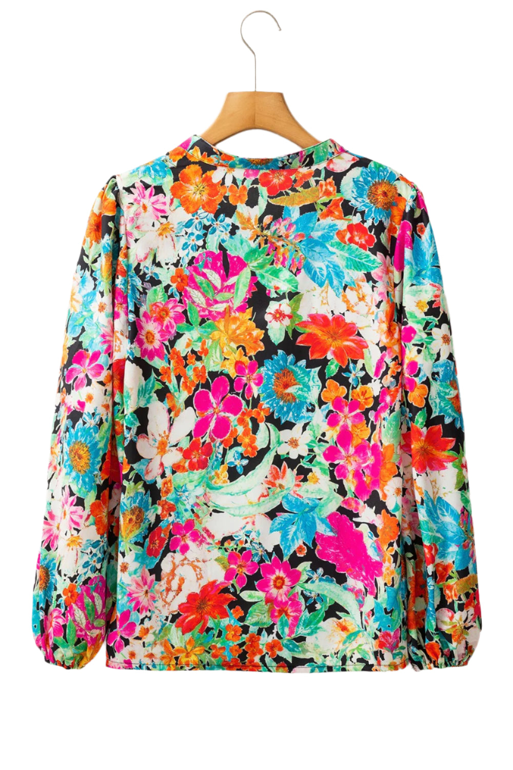 Floral Tie Neck Balloon Sleeve Blouse