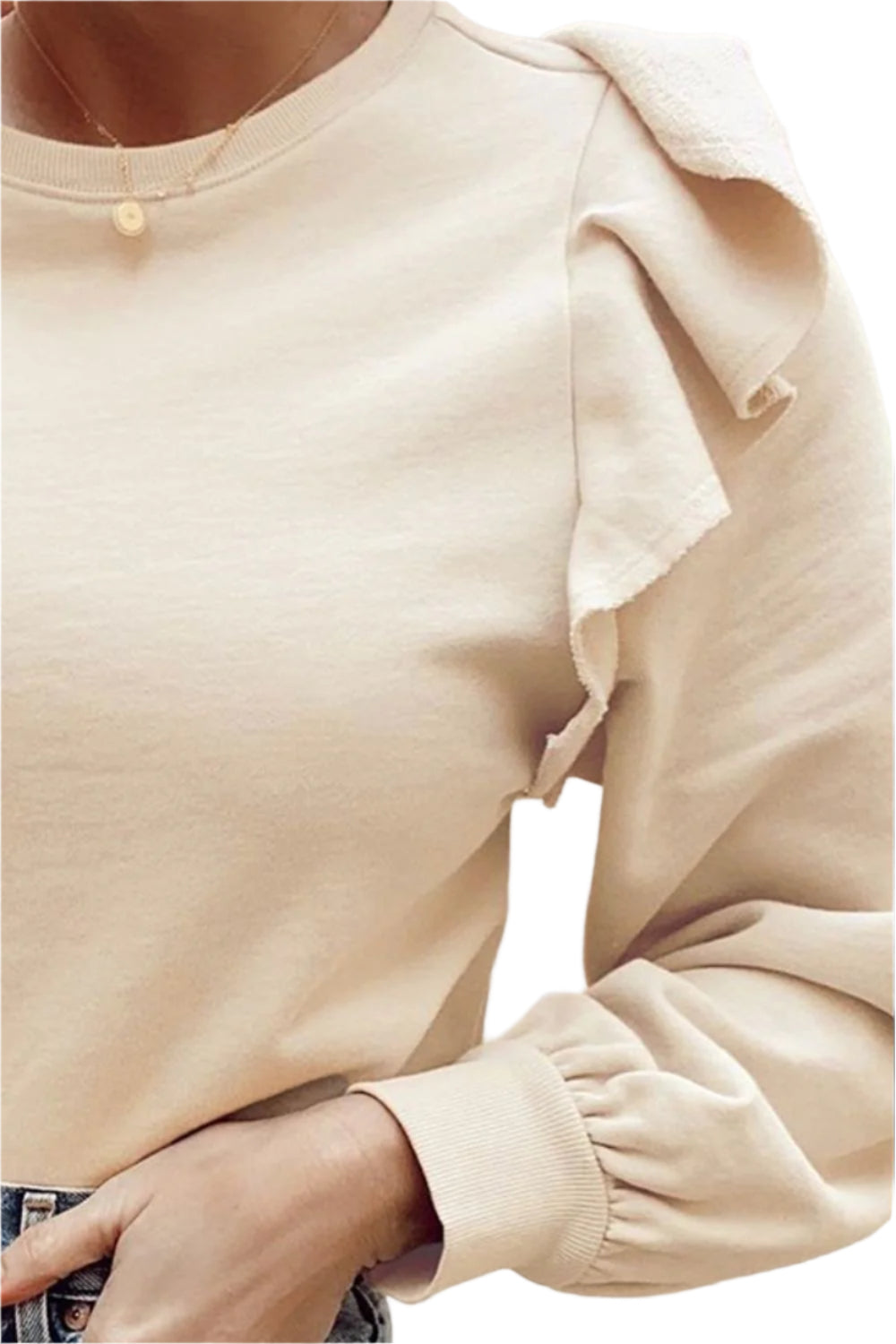 Ruffled Round Neck Long Sleeve Blouse