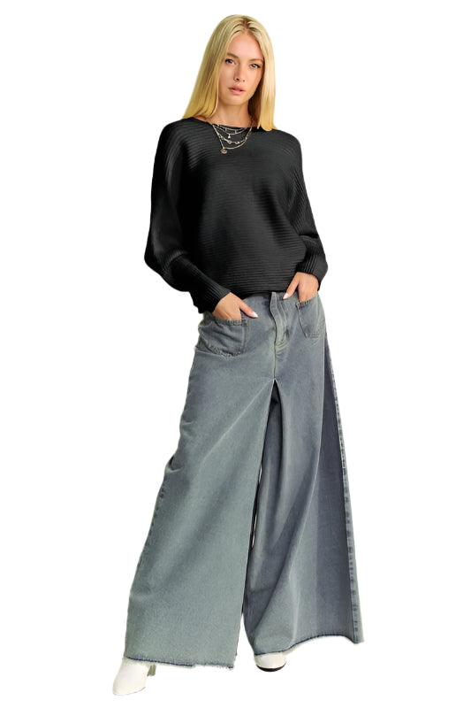 Davi & Dani Round Neck Batwing Sleeve Sweater