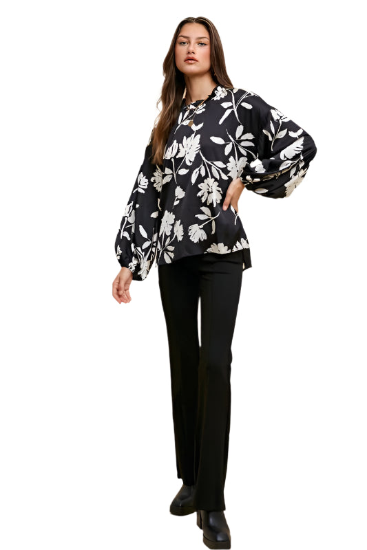 Annie Wear Frill Printed Balloon Sleeve Blouse