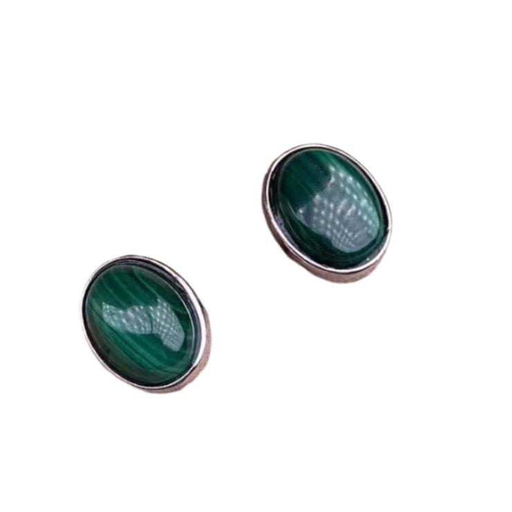 925 Sterling Silver Inlaid Malachite Crystal Stud Earrings