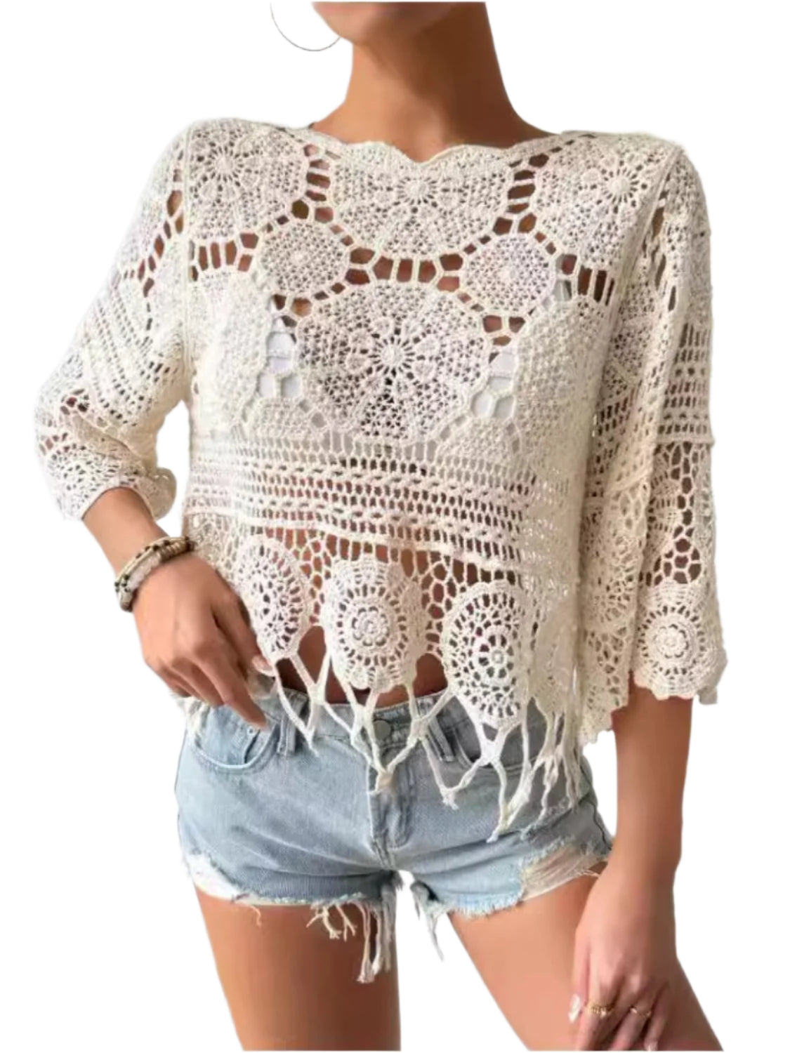 Openwork Round Neck Cover-Up