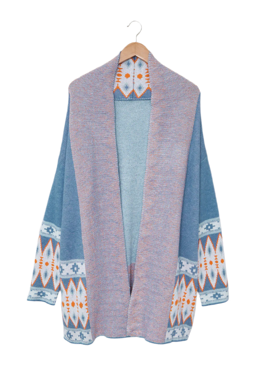 Geometric Open Front Long Sleeve Cardigan