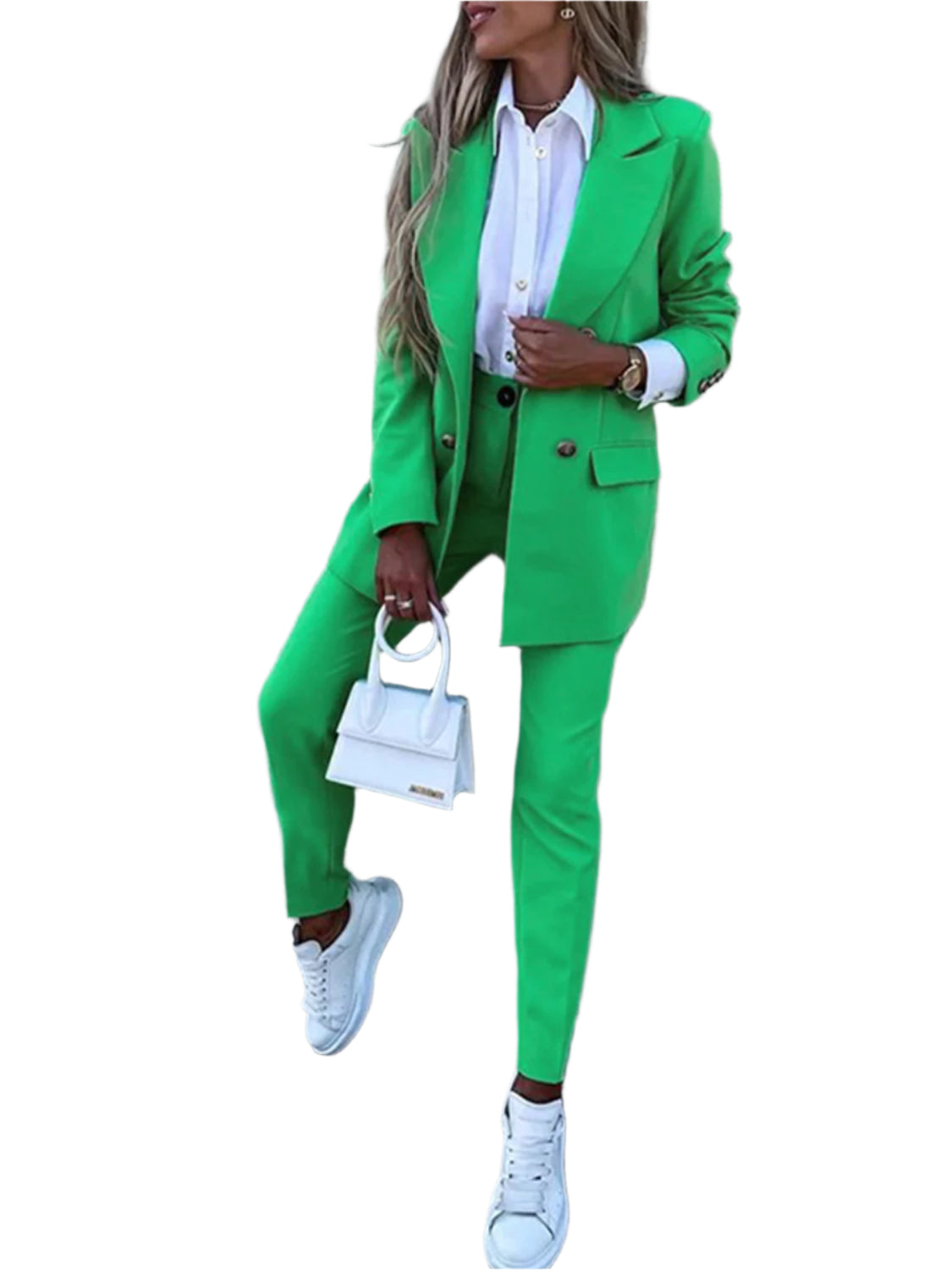 Lapel Collar Long Sleeve Blazer and Pants Set