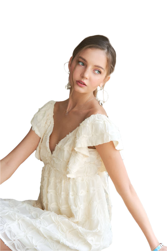 ADORA Tie Back V-Neck Ruffle Sleeve Dress