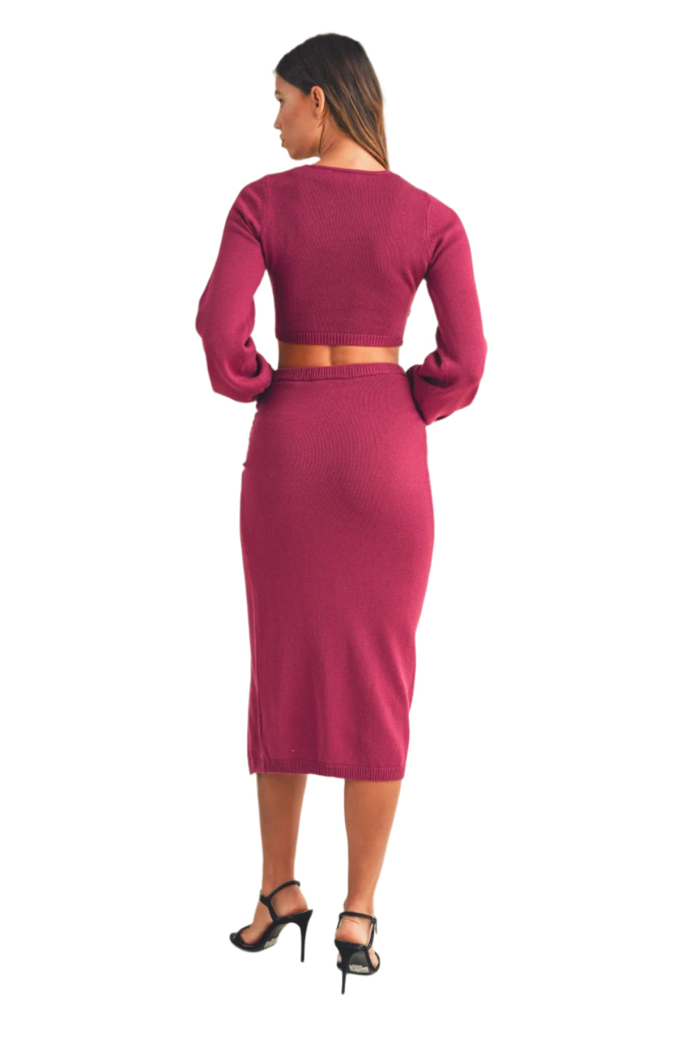 MABLE Front Twisted Knit Top and Midi Skirt Set