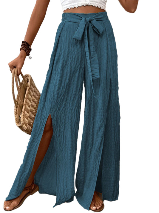 Honey Tied Slit Wide Leg Pants