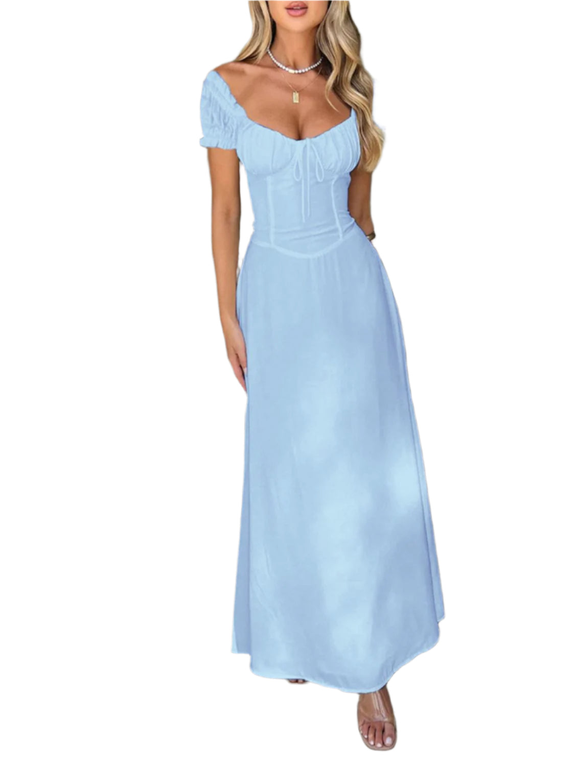 Devine Sweetheart Neck Short Sleeve Maxi Dress