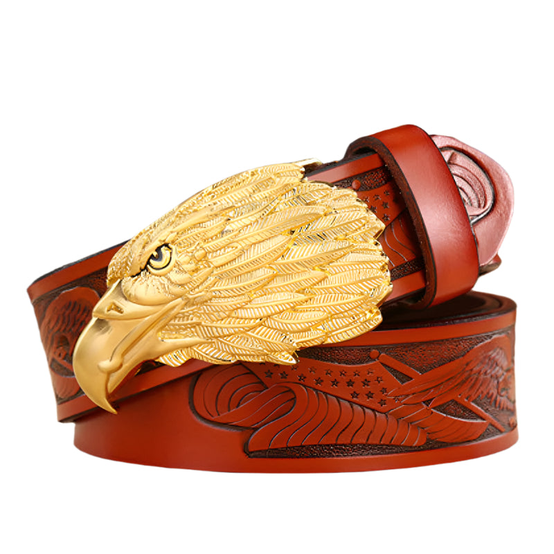 Men's Cowhide Leather American Eagle Buckle Belt
