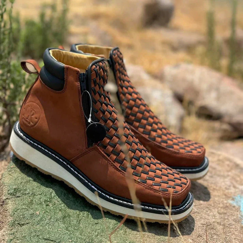 Men's Hand Woven PU Leather Walking Boots