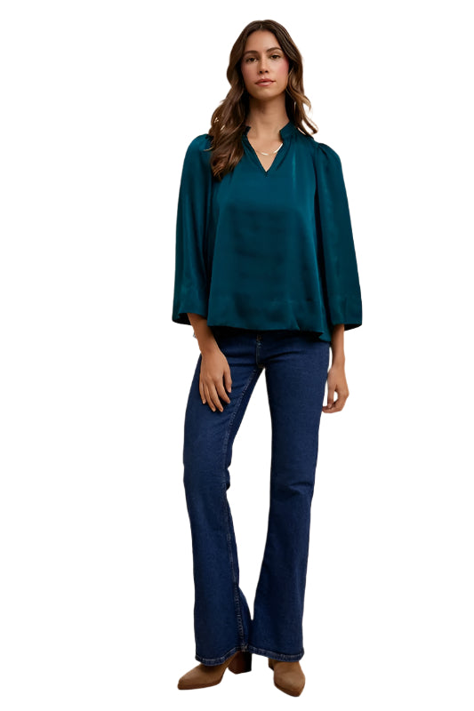 Annie Wear Satin Notched Three-Quarter Sleeve Blouse