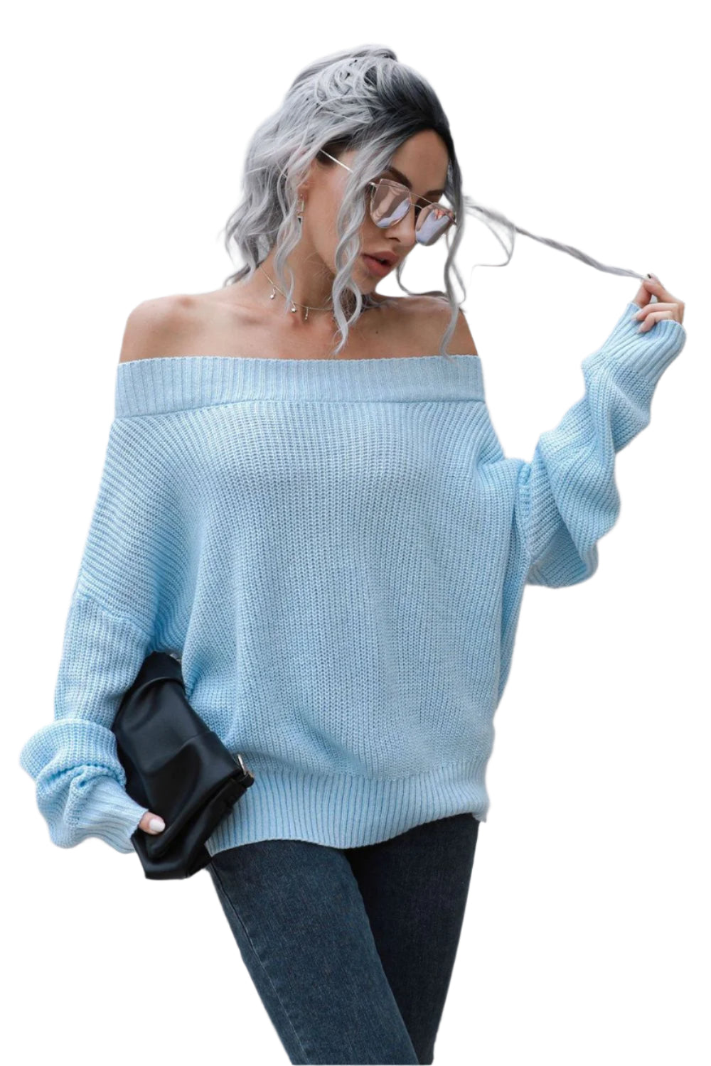 Off-Shoulder Ribbed Long Sleeve Pullover Sweater
