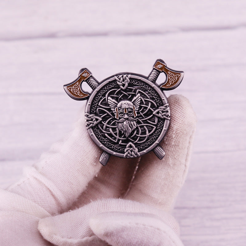 Shield and Axes Viking Pin Brooch