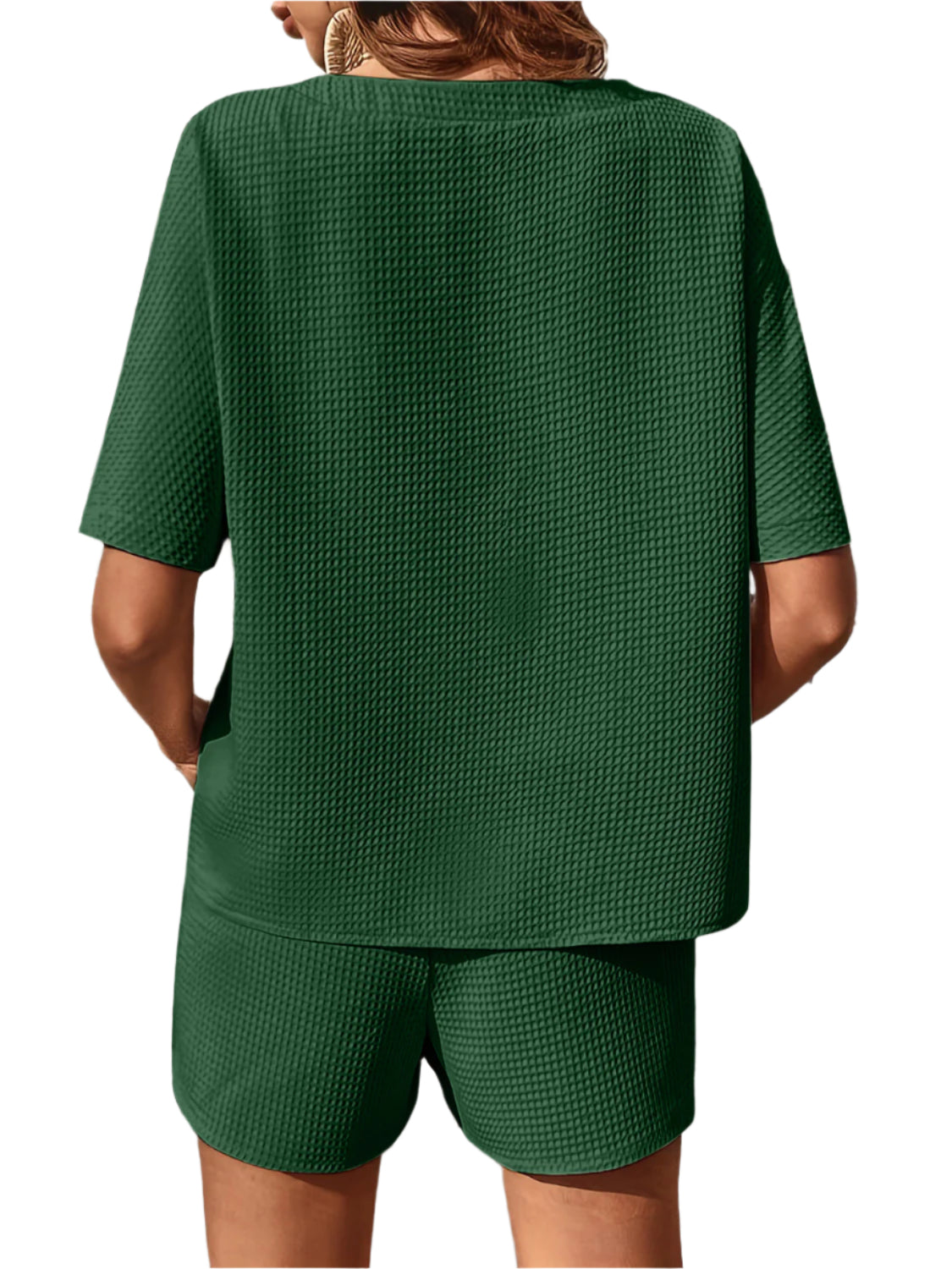 Waffle-Knit Half Sleeve Top and Shorts Set