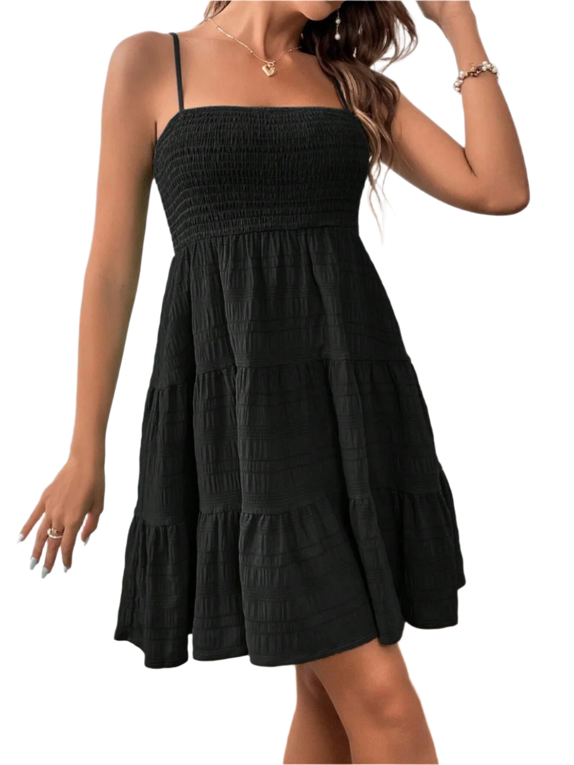 Smocked Tiered Sleeveless Mini Dress