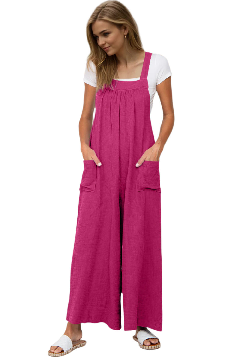 Double Take Full Size Wide Leg Overalls with Pockets
