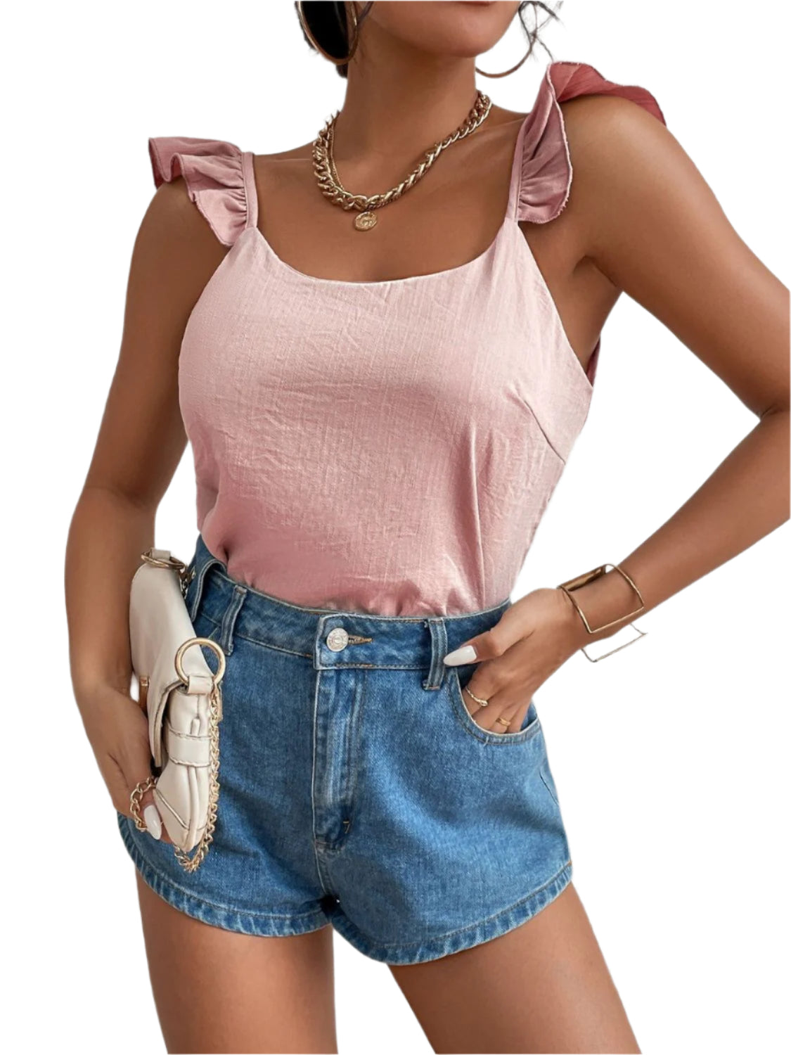 Backless Ruffled Scoop Neck Tank