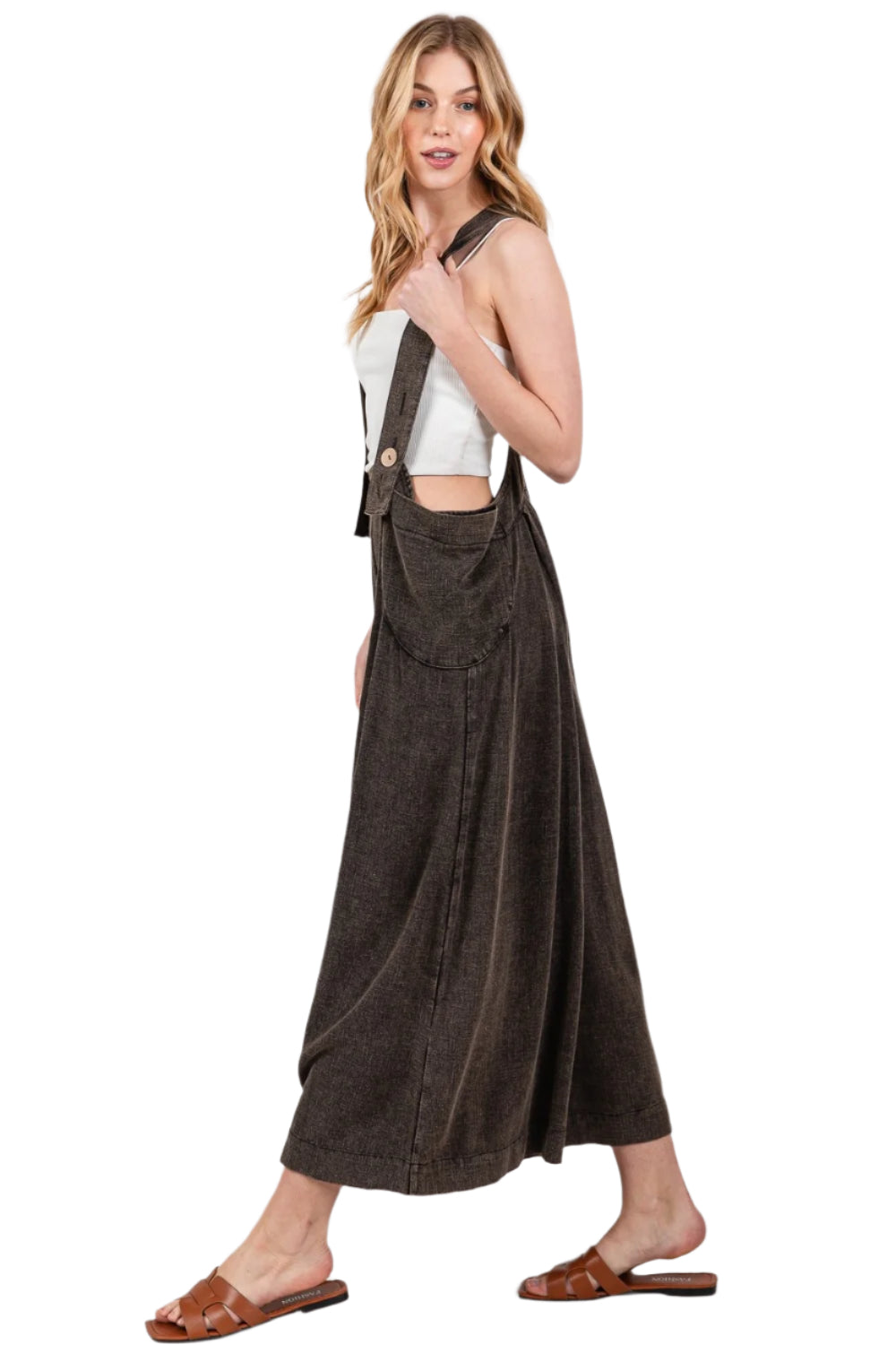 SAGE + FIG Full Size Wide Strap Wide Leg Overalls